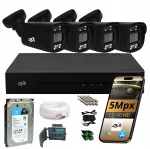 J&auml;relevalvekomplekt 5MPX, 4 v&auml;liskaamerat mustad, Dual LED + IR, 1TB ketas