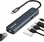 USB-C jagaja 6-in-1: 3x USB 3.0, HDMI, LAN adapter s&uuml;learvutitele