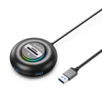 USB jagaja, 4 pesa, SD/microSD-kaartide lugeja, 0,3 m, must