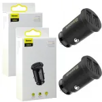 Baseus Grain auto laadija, 2x USB, 3,1A, LED, must