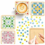 Klaasist joogialused bambusest raamiga, 4 tk, kingituseks