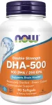 Toidulisand NOW Foods DHA-500 topelt kontsentratsiooniga, 500 mg DHA, 250 mg EPA, 90 kapslit