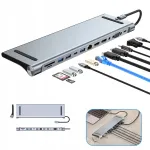 USB-C jagaja 12-&uuml;hes, USB 3.0, HDMI 4K, LAN, 100W, alumiinium
