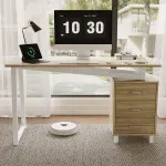 Kirjutuslaud 130x55x75 cm 3 sahtliga, tamme- ja valge tooniga, MDF ning teras