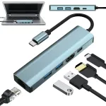 USB-C multifunktsionaalne adapter 5-&uuml;hes: HDMI 4K, RJ45 LAN, 100W PD, USB 3.0 dokk s&uuml;learvutile