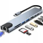 USB-C jagaja 8-&uuml;hes HDMI 4K, microSD, USB 3.0, RJ45 v&otilde;rgu&uuml;hendusega, MacBookile