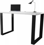 Kirjutuslaud LOFT, 120 cm, mattvalge, metalljalgadega, paks lauaplaat