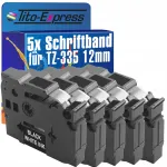 BROTHER TZ-335 kleebispael, 12 mm x 8 m, must, 5 tk