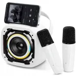 Traadita mobiilne Bluetooth LED k&otilde;lar kahe karaokemikrofoniga, SD, AUX, USB