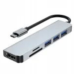 USB-C jagaja 6-&uuml;hes: 3x USB, HDMI, SD, Type-C adapter