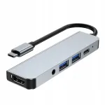 USB jaoturadapter USB-C 5-&uuml;hes: 2x USB, HDMI, k&otilde;rvaklapipesa