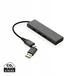 USB jagaja USB 2.0 USB-C-ga, taaskasutatud alumiinium, hall, P308.682, &ouml;koloogilises karbis