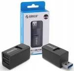USB jagaja ORICO MINI-U32L-BK-BP, 3x USB-A, 5Gbps, alumiinium