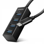 USB jagaja AXAGON HUE-M1C, 4 pesa, USB 3.2 Gen 1, 20 cm USB-C juhe, metall