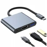 Adapter HUB 3in1: HDMI, USB-A, USB-C, USB 3.0, 4K 60Hz, hall