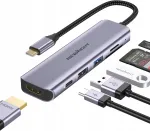 USB-C jagaja 6in1 PD100W, HDMI 4K, USB 3.0, USB 2.0, SD/TF kaardilugeja
