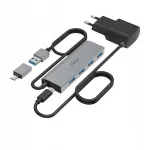 USB jagaja 4x USB-A 3.2 Gen1, 5 Gb/s koos toiteadapteriga