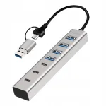 Logilink USB jagaja, 7 pesa (4x USB, 3x USB-C), 3.0, v&auml;line toide, 5 Gb/s