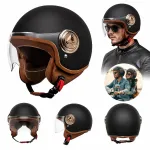 Motorratturi kiiver Elegant Neo-Retro, mati must, nahk, suurus L
