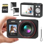 Kompaktne 4K 64MP 18X digitaalne kaamera 64GB SD-kaardiga