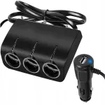 Auto pistiku jagaja, 3 pesa, 1 USB, 12V/24V