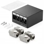 1U v&otilde;rgupaneel, 4 x RJ45 CAT6A STP, must, &uuml;hilduv CAT5-ga