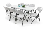 V&auml;lis s&ouml;&ouml;gikomplekt BANQUET: laud 240x76 cm, 8 valget kokkupandavat tooli