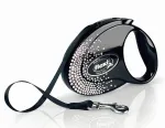 FLEXI Glam Splash Crystal automaatne koera rihm Swarovski kristallidega, 5 m, must