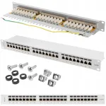 LANBERG v&otilde;rgupildiv&otilde;rk, 24 porti, 1U, 19", CAT.6A, varjestatud, hall