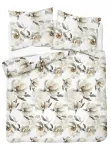Puuvillasatiinist voodipesukomplekt 220x200, valge, suurte kreemjate lilledega, Botanica Satin