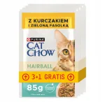 PURINA CAT CHOW kassitoit kanaga karvapallivastane 4 x 85 g (3+1 tasuta)