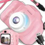 Laste roosa Full HD fotoaparaat m&auml;ngude ja paindliku rihmaga