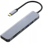 USB-C adapter HDMI, 2x USB 3.0, 2x USB-C, SD/TF kaardi lugejaga