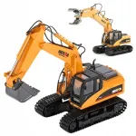 Puldiga juhitav ekskavaator H-TOYS metallist koppade ja haaratsiga, 2in1
