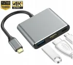 USB-C jagaja 3in1: HDMI 4K, USB 3.2, SD, PD 100W, MacBookile