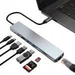 USB-C 8in1 adapter &ndash; alumiinium, HDMI, USB, RJ45, USB-C, dokk