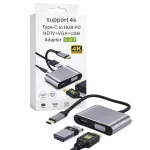 USB-C HUB &uuml;hendus, 4 &uuml;hendust: HDTV, VGA, USB-A, 4K kvaliteet