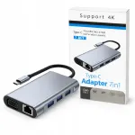 USB-C jagaja 7in1, HDMI 4K, USB 3.0, USB 2.0, VGA, LAN, h&otilde;bedane