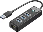 USB v&otilde;rgundusadapter 3.0 gigabit Etherneti (1000 Mbps) ja 3 USB-A pesaga