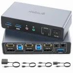 KVM l&uuml;liti 2 arvutile, HDMI, DisplayPort, 4K 60Hz, USB jagaja, terasest