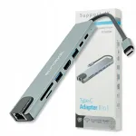 Adapter 8 &uuml;hes: USB, SD m&auml;lukaardilugeja, HDMI, LAN (RJ45) hub