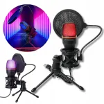 USB mikrofon Wozinsky statiiviga ja RGB-valgustusega, must