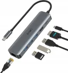 USB-C jaotur JESWO 7in1, HDMI 4K 60Hz, Ethernet, USB 3.0, SD/TF, PD 100W
