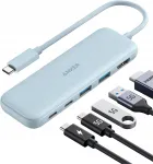 USB-C jaotur Anker 332, 5in1, alumiinium, sinine, HDMI 4K, 85W PD, USB