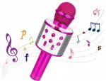 Roosa karaokemikrofon sisseehitatud k&otilde;lariga