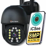 V&auml;liskaabel WiFi-kaamera, 8 MP, p&ouml;&ouml;ratav, 4K UHD, teavitustega, must