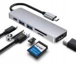 Adapter 6in1: Type-C, HDMI, USB, kaardi lugeja, PD laadimine