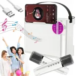 Karaoke k&otilde;lar 10W kahe mikrofoniga, Bluetooth 5.3, valge, rihma ja efektidega