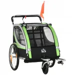 Laste jalgrattahaagis HOMCOM 2 in 1, 142 x 75 x 101 cm, roheline