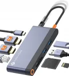 USB-C jaotur NOVOO 8-in-1: LAN RJ45, HDMI 4K, PD, SD, TF, USB 3.2 5G